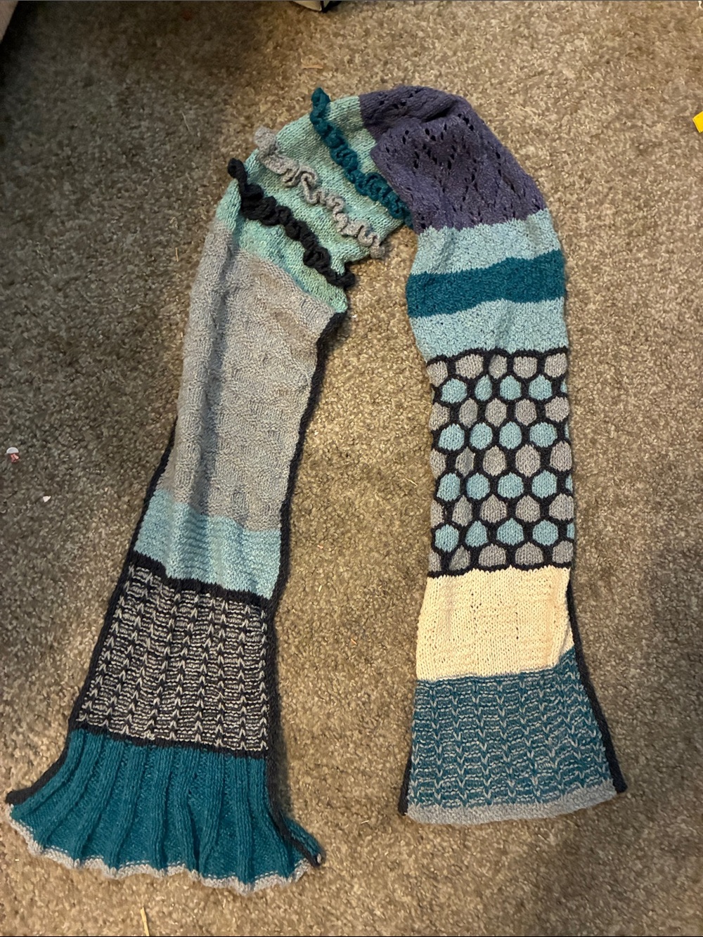 Textured Patchwork Teal & Navy Scarf Wrap
